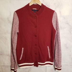 TOMMY HILFIGER Ath Luxe maroon snap button down varsity jacket M